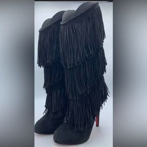 Christian Louboutin Forever Tina Black Suede Knee-hi boots. Rare.